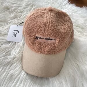 Zyia | Womens NWT Camel Fuzzy Sherpa Large Logo Hat Ball Cap Casual Athletic Tan
